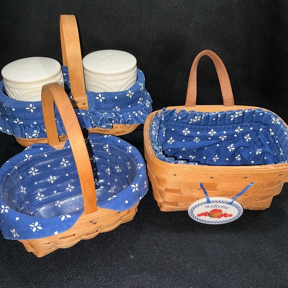 Longaberger Basket Set of 3 | Blue Gingham Liners - Picture 1 of 9